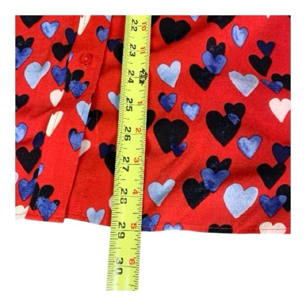 Talbots Red Long Sleeve‎ Button Up Shirt Blouse Blue White Black Hearts Size S - Picture 10 of 12